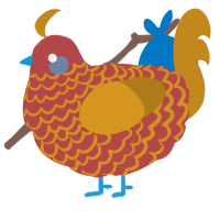 A red and ochre chicken with a lace pattern
