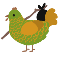 A chartreuse and ochre chicken with a lace pattern