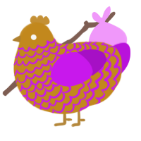 A ochre and amethyst chicken with a lace pattern