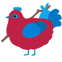 A crimson and sapphire chicken