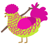 A lime and fuchsia chicken with a lace pattern