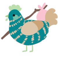 A teal and beige chicken with a bar pattern
