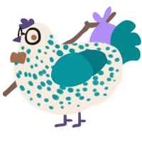 A cream and teal chicken with a speckle pattern