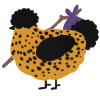 A orange and black chicken with a speckle pattern