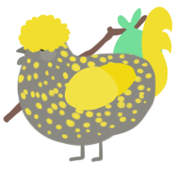 A ash and yellow chicken with a speckle pattern