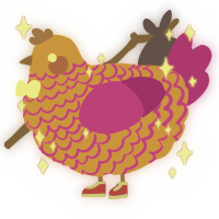 A orange and amethyst chicken with a lace pattern