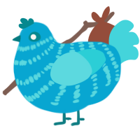 A cerulean and aqua chicken with a bar pattern