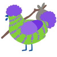 A grass and blurple chicken with a bar pattern