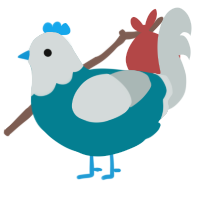 A sea and silver chicken with a head pattern
