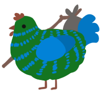 A leaf and sapphire chicken with a bar pattern