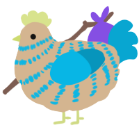 A beige and cerulean chicken with a bar pattern