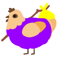 A violet and beige chicken with a head pattern