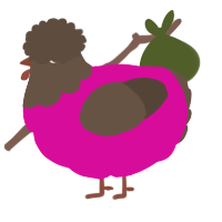 A fuchsia and bark chicken with a head pattern