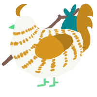 A white and ochre chicken with a bar pattern