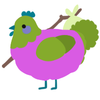 A orchid and chartreuse chicken with a head pattern