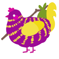 A plum and yellow chicken with a bar pattern