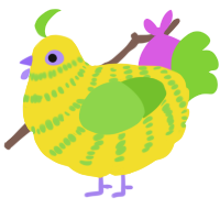 A yellow and grass chicken with a bar pattern