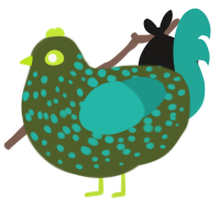 A olive and turquoise chicken with a speckle pattern