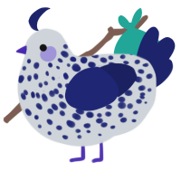A mist and navy chicken with a speckle pattern