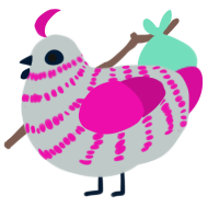 A silver and fuchsia chicken with a bar pattern
