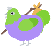 A lilac and grass chicken with a head pattern