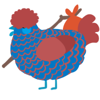 A sapphire and red chicken with a lace pattern