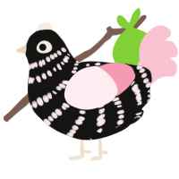 A black and rose chicken with a bar pattern
