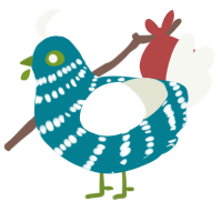 A sea and white chicken with a bar pattern