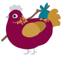 A maroon and gold chicken with a neck-speckle pattern