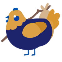A navy and orange chicken with a head pattern