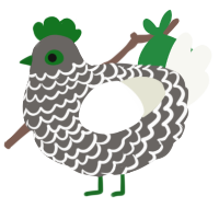 A grey and white chicken with a lace pattern