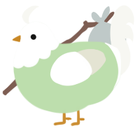 A gluppy and white chicken with a head pattern