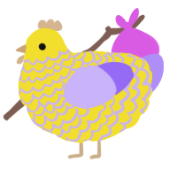A yellow and lilac chicken with a lace pattern