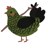 A olive and black chicken with a lace pattern