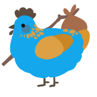 A sky and orange chicken with a neck-speckle pattern