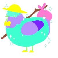 A mint and lilac chicken with a head pattern
