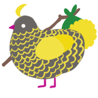 A grey and yellow chicken with a lace pattern