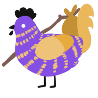 A blurple and honey chicken with a bar pattern