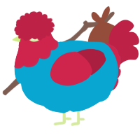 A cerulean and crimson chicken with a head pattern