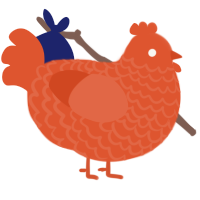 A vermilion chicken with a lace pattern
