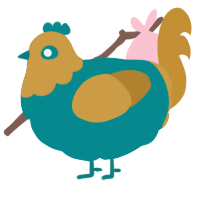 A teal and gold chicken with a head pattern