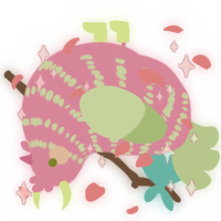 A pink and gluppy chicken with a bar pattern