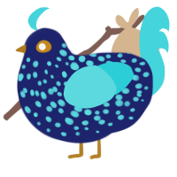 A navy and aqua chicken with a speckle pattern
