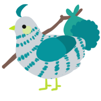 A mist and teal chicken with a bar pattern