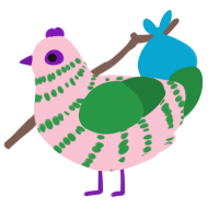 A rose and viridian chicken with a bar pattern
