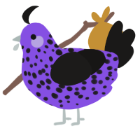 A blurple and sable chicken with a speckle pattern