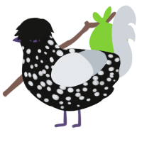 A black and mist chicken with a speckle pattern