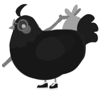 A black and sable chicken with a head pattern