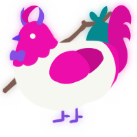 A white and fuchsia chicken with a head pattern