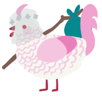 A white and pink chicken with a lace pattern